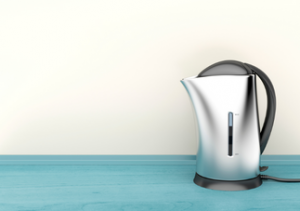 kettle on white and blue background