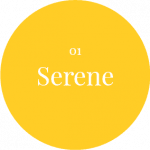 Yellow circle with text 01 Serene