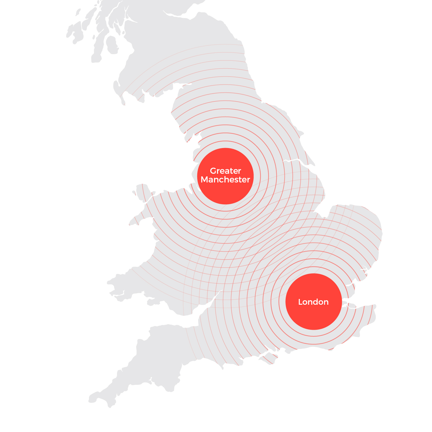 Map of the UK with FreshGround service areas highlighted