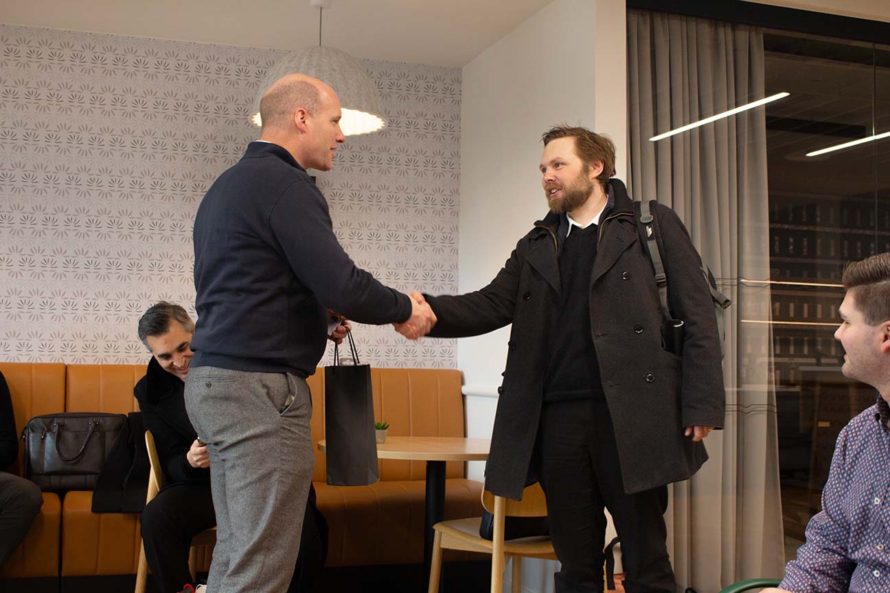 Scott Barnes and Anthony Hare handshake