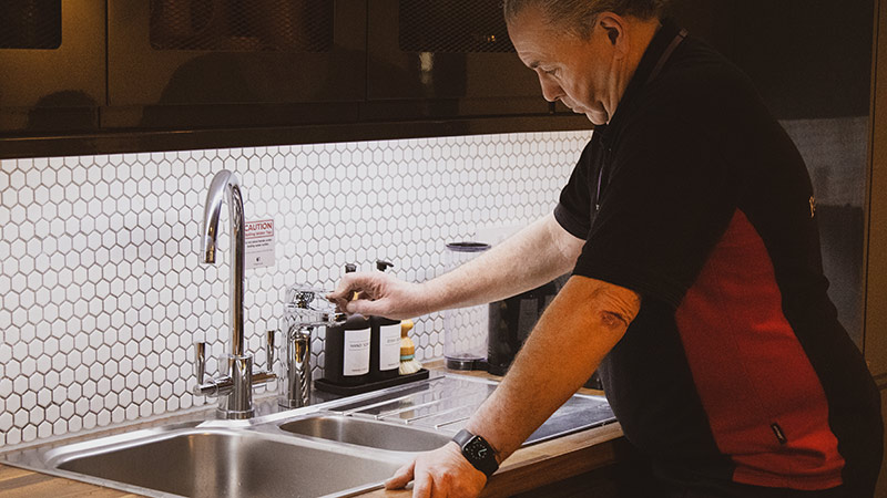 FreshGround engineer testing a boiling water tap